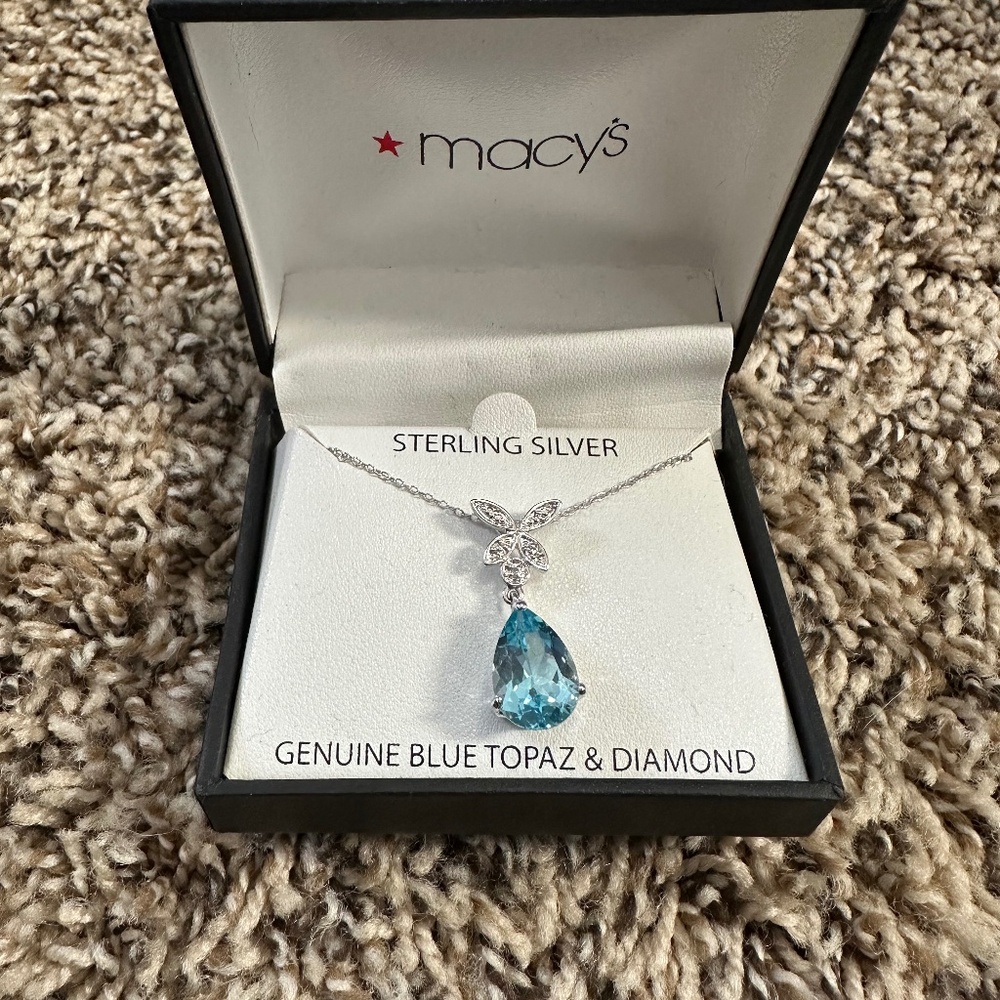 Townsend Victoria Sterling Silver Necklace, Blue Topaz with Butterfly